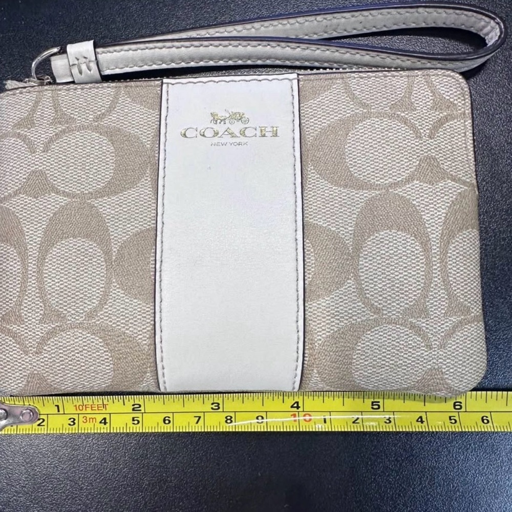 Coach Beige and White Signature Wristlet